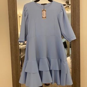 BOOHOO BLUE RUFFLED DRESS